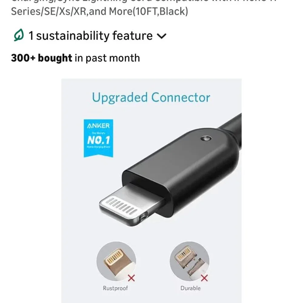 Anker Powerline II Lightning Cable USB Charging 10 ft